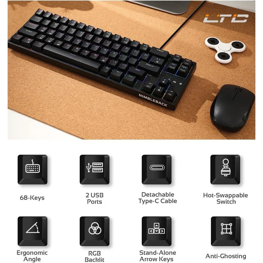 LTC NB681 65% RGB Mechanical‎ Keyboard – Hot-Swap Brown Switch, 68 Keys, Black